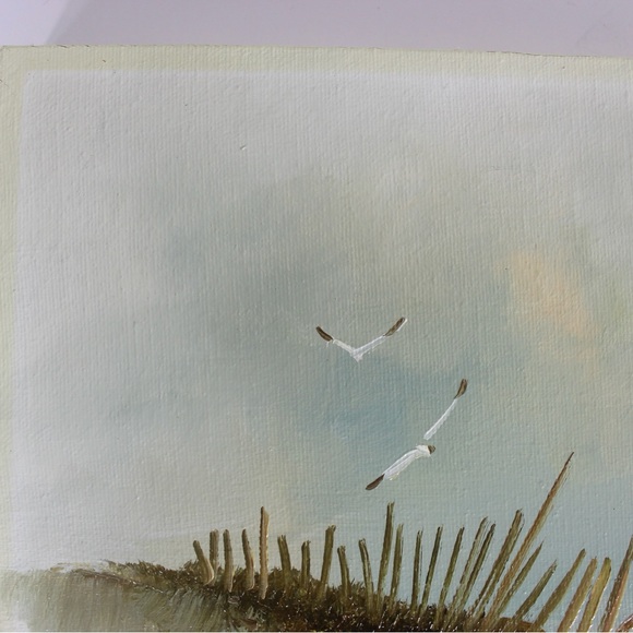 Vintage Oil Painting, Seascape, Beach Scene Boat Sand Dunes Waves Seagulls Beach - Picture 7 of 8